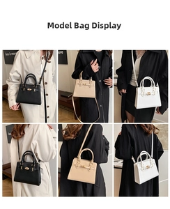 Collage of chic color-block contrast handbags in black and beige with metallic closures