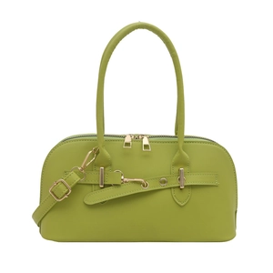 Schicke limettengrüne Ledertasche mit goldenen Ösen und verstellbarem Schultergurt