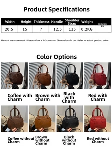 Detailed size specifications and 8-color matrix for the retro PU leather crossbody bag