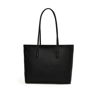 Classic black litchi pattern leather tote bag with long straps for office and casual use