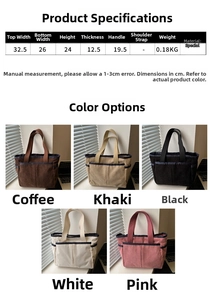 Size guide for canvas tote bag with detailed measurements and corduroy texture details