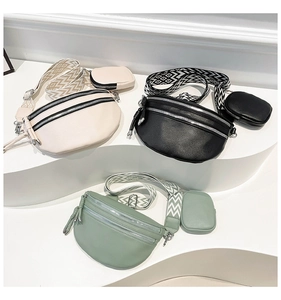 Modern solid color shoulder bags with wavy wide straps and matching mini coin purses