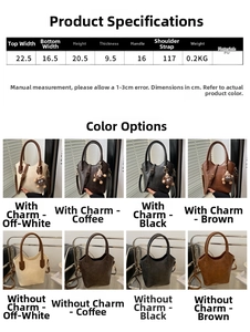 Detailed size chart and dimensions table for minimalist PU leather bucket handbag