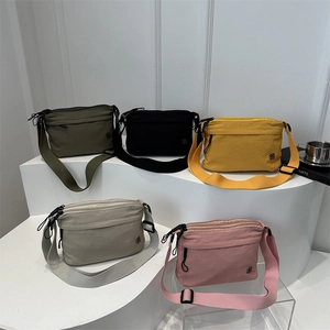 Women Lightweight Nylon Small Square Crossbody Bag Adjustable Strap Multi-Zipper Shoulder Bag For Daily Commuter Simple Style