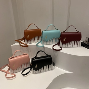 Piano Keyboard PU Leather Handbag With Treble Clef Music Theme Crossbody Shoulder Bag For Women Artsy Chic Square Bag