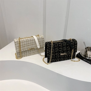 Women Vintage Tweed Chain Shoulder Bag Fashion Crossbody Handbag Small Square Flap Bag Stylish Elegant Daily Use Purse
