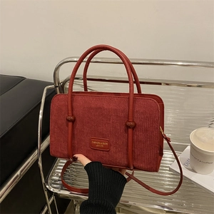 Women Fashion Corduroy Handbag Retro Street Style Small Square Crossbody Shoulder Bag Letter Patch Decor Daily Commute Bag