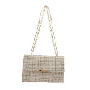 Modische Tweed-Umhängetasche mit goldener Kette und strukturiertem Karomuster