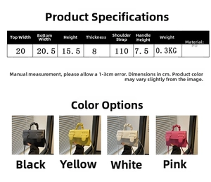 Size chart for stylish PU crossbody bag with width, height and weight specifications