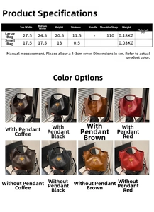Size chart showing large and small bag dimensions in oil wax leather with PU material