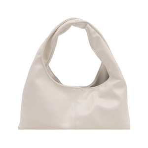 Minimalist off-white faux leather tote bag with wide handle and vertical seam detail