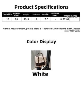 Size chart showing dimensions for the white PU backpack with colorful polka dots