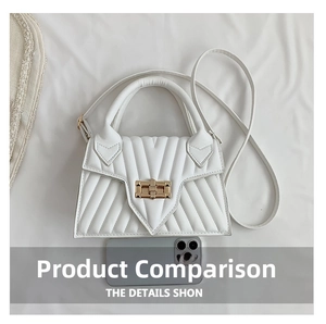 Close-up of white quilted handbag with golden twist lock and elegant handle detail