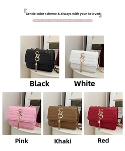 Quilted chain crossbody bags with gold SS logo and tassels in five elegant colors