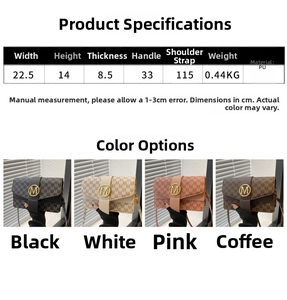 Size chart and multi-color selection for retro PU shoulder bag with M metal buckle