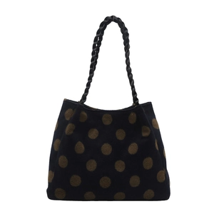 Fashionable polka dot tote bag with woven handles and minimalist retro felt texture