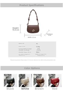 Detailed product parameters and color selection for minimalist women's saddle bag