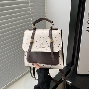Women's Retro PU Leather Mini Backpack Polka Dot Rabbit Print Fashion Handbag Multi-Way Shoulder Bag For Daily School Commute