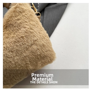 Close-up of premium brown faux fur fabric with glossy texture and gold metal buckle