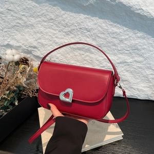 Chic red patent leather shoulder bag with silver heart lock and dual strap options