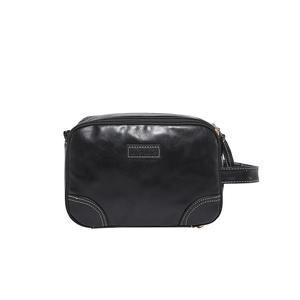 Trousse de toilette en cuir PU pour hommes avec compartiments et poignée de transport latérale