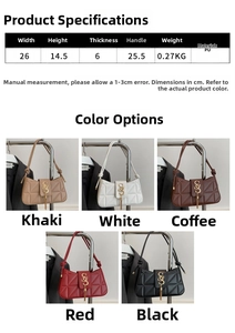 Size details and color selection for the quilted faux leather shoulder bag with tassels