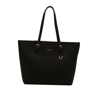 Borsa tote nera in pelle Saffiano con scritte dorate e tracolla regolabile per donna