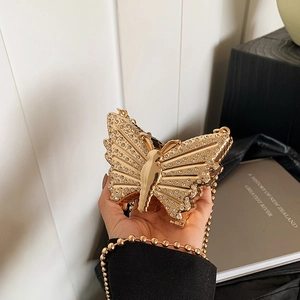 Sac de Soirée Élégant en Forme de Papillon avec Strass pour Femmes Sac à Bandoulière de Luxe en Alliage Mini Pochette à Rouge à Lèvres pour Mariage