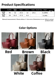 Tableau des tailles détaillé pour l'ensemble cabas en cuir PU avec dimensions des sacs