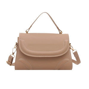 Retro apricot small square handbag with contrast stitching and adjustable shoulder strap