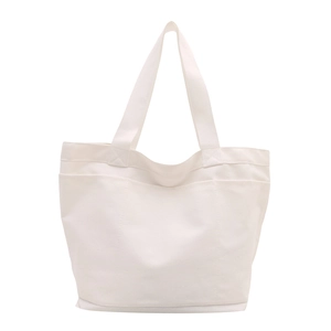 Minimalist white canvas tote bag with large capacity and front pocket for daily commute