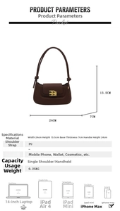 Detailed dimension chart of brown saddle bag with golden clasp showing 24cm width