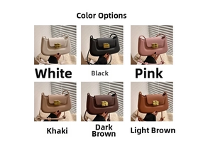 Selection of six baguette shoulder bags in neutral colors with gold metal buckles