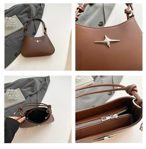 Detalles del bolso de cuero sintético marrón con hebilla de estrella y nudos