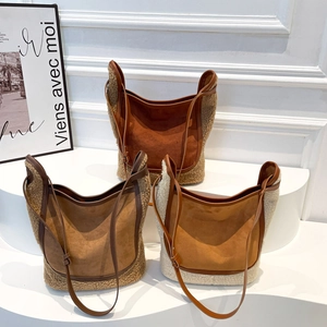 Sac Seau Bandoulière Coutures Suédine Et Sherpa Grande Capacité Couleur Contrastée Sac Hobo Pour Femme Décontracté