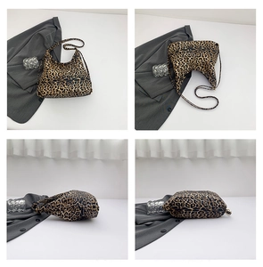 Detail view showing four angles of a leopard print canvas tote bag for women