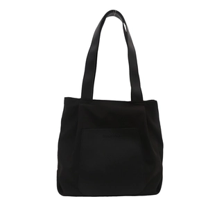 Minimalist black large capacity nylon tote bag with wide handles and front pocket