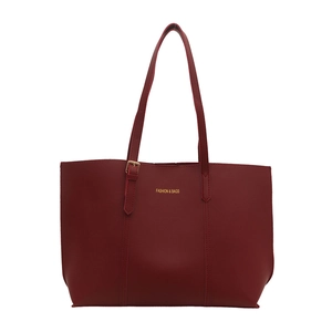 Classic dark red faux leather tote bag with gold hardware and shoulder strap