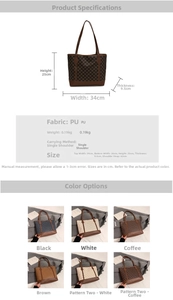 Detailed dimension chart and color options for the vintage printed tote bag