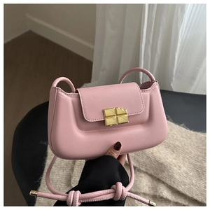 Nahaufnahme der rosa Satteltasche aus Leder mit einer goldfarbenen Schokoladen-Schnalle