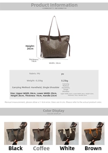 Detailed size chart and multi-color options for the vintage printed PU tote bag