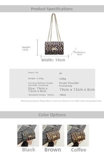 Guida alle taglie della borsa a tracolla animalier con dimensioni 19cm x 13cm e catena