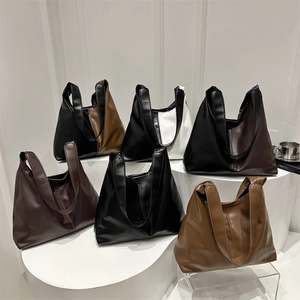 Collection of retro minimalist large capacity PU leather tote bags in various colors