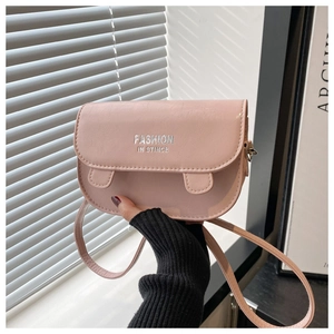 Pink small crossbody bag featuring cute ear design and silver letter print on the flap