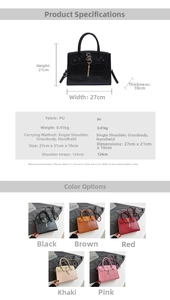 Detailed size chart and specifications for vintage crossbody bag in five colors