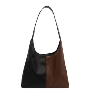 Minimalist black and brown colorblock hobo tote bag for daily commute and shoulder use