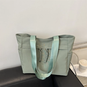 Women Large Capacity Nylon Tote Bag Urban Simple Casual Travel Shoulder Bag With Decorative Woven Pulls Durable Lightweight