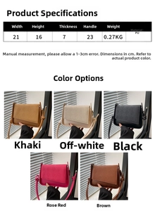 Detailed size chart and multi-color options for the woven texture small square handbag