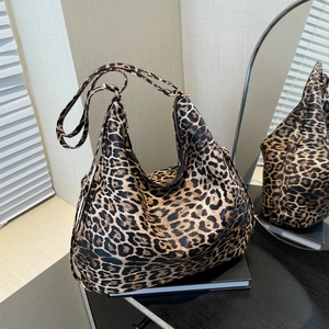 Leopard print hobo bag with large capacity and gold hardware for women, shoulder bag view