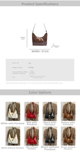 Detailed size chart and multi-color options for the minimalist PU leather tote bag
